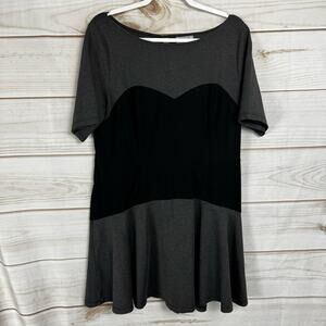 eShakti Black & Gray Color Block Short Sleeve Mini Shirt Dress Size XL
